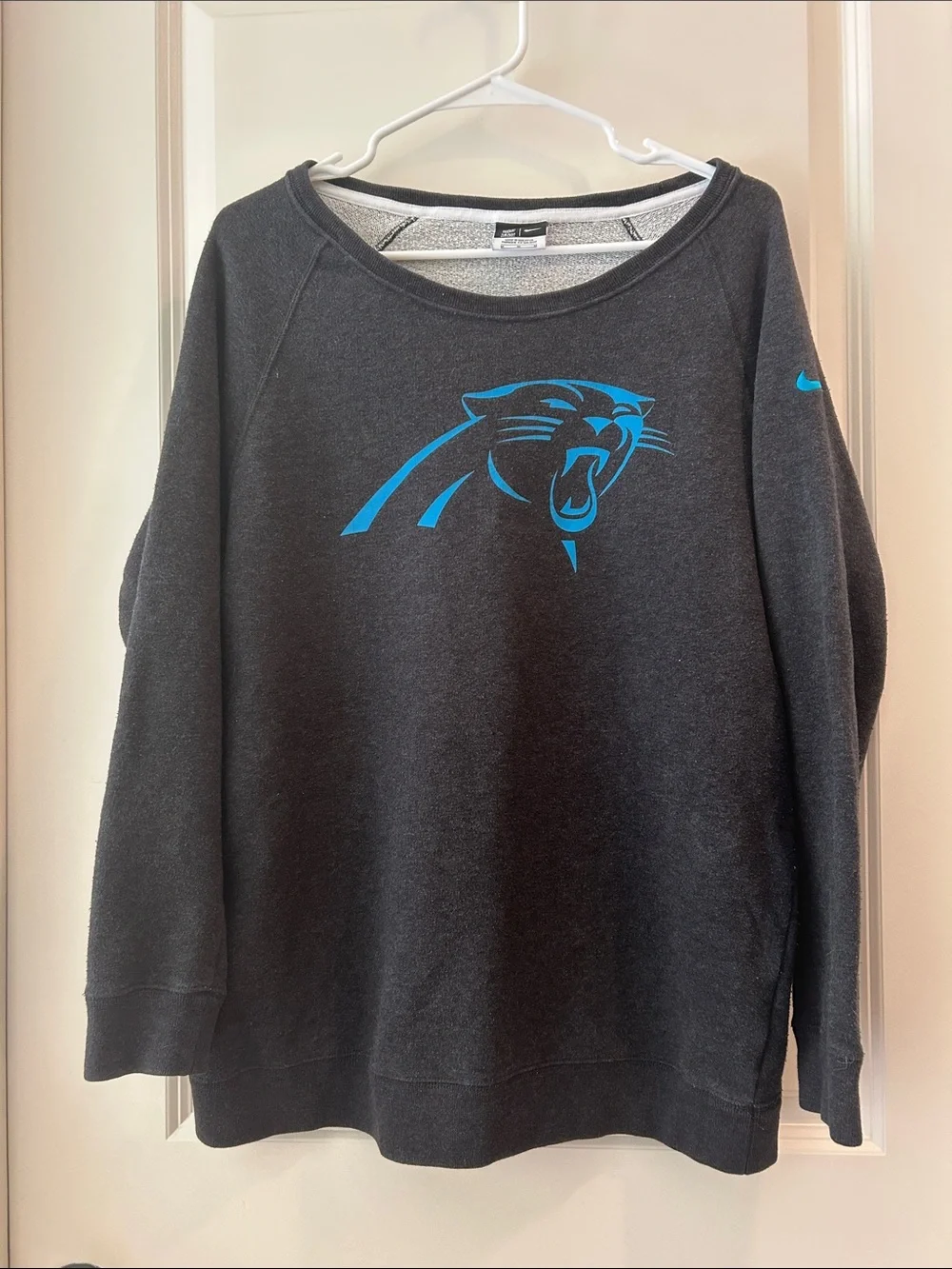 Nike Carolina Panthers Dark Grey w/Blue Logo Crewneck Sweatshirt women’s size M
